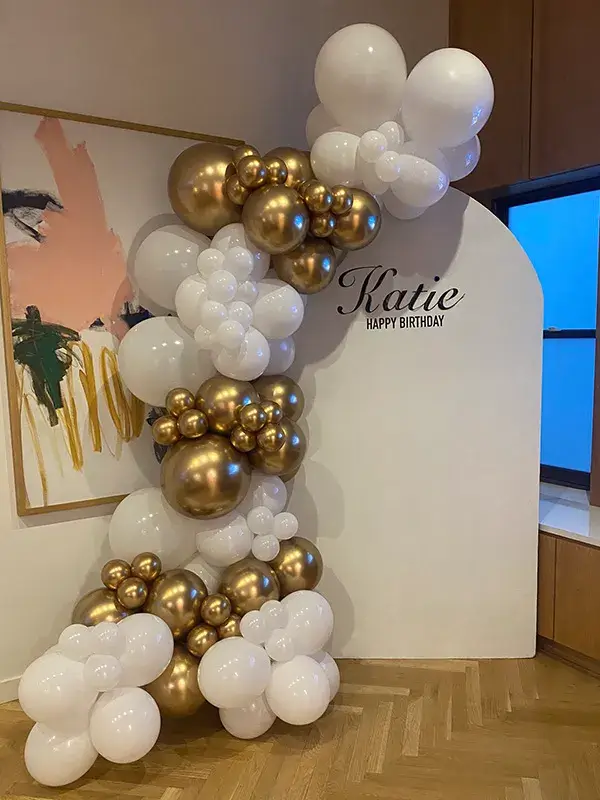 White and gold balloon arch