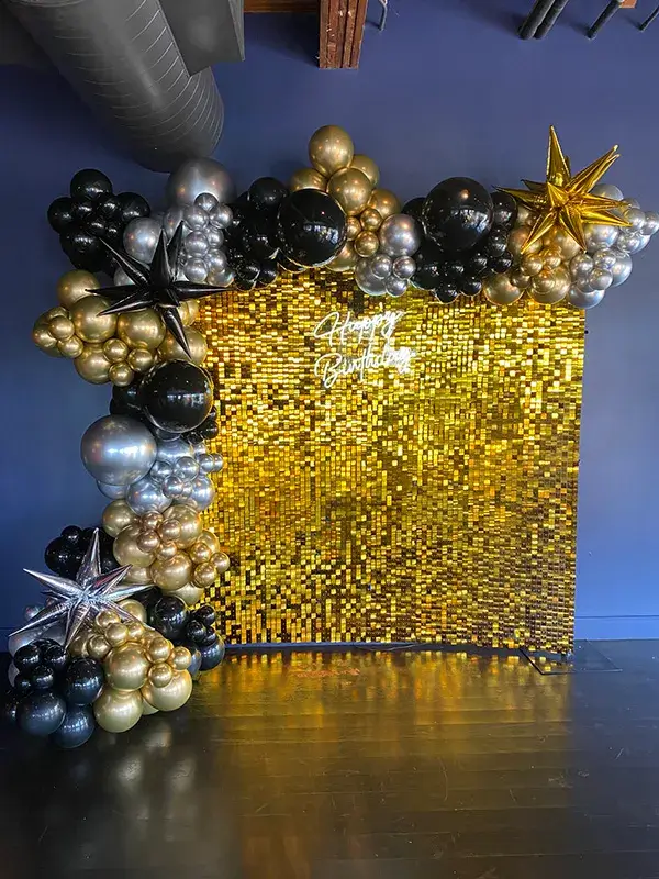 Metallic birthday balloon install
